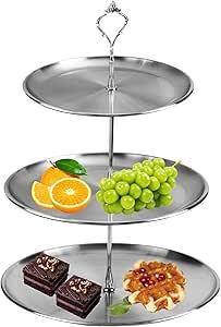 Stainless Steel Fruit Stand, Cake Stand, 3 Shelves, 20 cm, 23 cm, 26 cm, Perfect as a Fruit Bowl for Fruit Storage, Muffins and Cupcakes