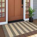 OJIA Front Door Rug 24"x51" Outdoor Doormat Washable Front Door Mat Indoor Entrance Tan Washable Porch Rug Woven Striped Outdoor Mat Entryway Rugs Small Area Rug for Kitchen Entry Bathroom (Tan/Black/White)
