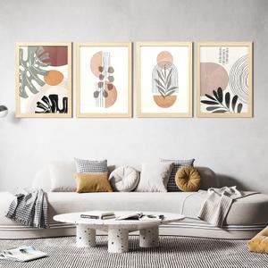 Art3d Framed Boho Wall Art Set of 4 for Wood Aesthetic Wall Decor for Living room Kitchen Hallway Bedroom, Neutral Botanical Wall Prints (10 x 8", Beige)