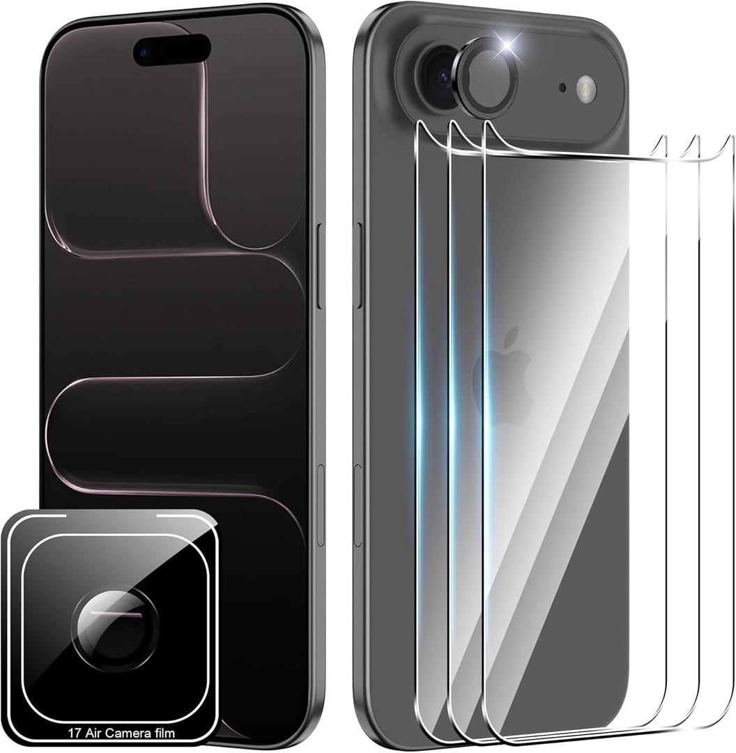 for iPhone Air/17 Air 6.5 inch Screen Protector,[3+1 Pack] Back Screen Protector+Camera Lens Protector,Tempered Glass,Bubble-Free,Anti-Scratch