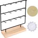 Earring Display Stands for Selling, 3 Tier 15 Hooks Wood Jewelry Organizer Rack for Earrings, Necklaces, Rings, Bracelets, Keychains - Compact for Countertop, Boutique, Trade Shows (Black)