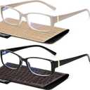 Madison Avenue 2 Pack Classic Blue Light Blocking Reading Glasses for Women, Vintage Anti Glare/Eyestrain Computer Readers Black/Nude Beige +2.0