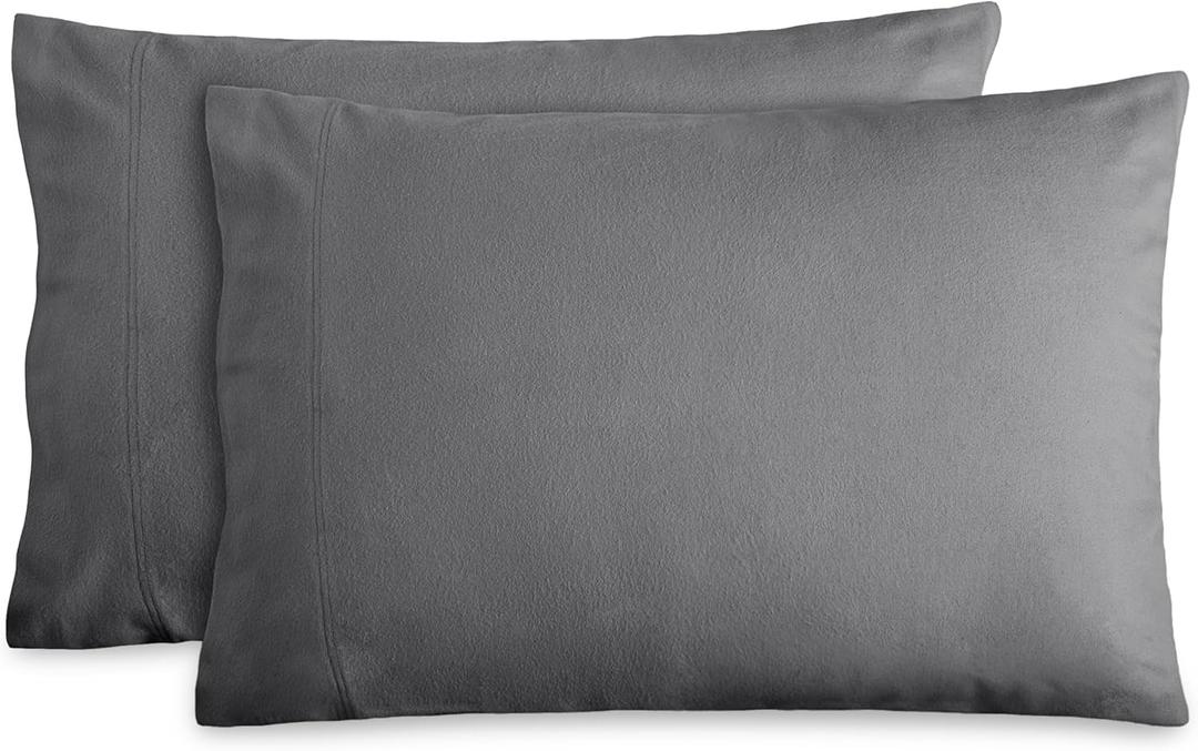 Bare Home Flannel Standard Pillowcases Set of 2 - 100% Cotton - Velvety Soft & Cozy - Double Brushed Heavyweight Flannel Pillowcases (Standard Pillowcase Set of 2, Grey)