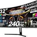 SANSUI 32 Inch Curved 240Hz Gaming Monitor High Refresh Rate, FHD 1080P Gaming PC Monitor HDMI×2, DP 1.4×2, Curved 1500R, 1ms(OD), HDR, VESA Compatible (ES-G32C3F DP Cable Included)