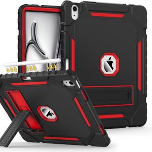 Grifobes Case for iPad Air 13-inch (M4/M3/M2) 2026/2025/2024, Heavy Duty Shockproof Rugged Protective Cover with Pencil Holder/Built-in Stand for i Pad Air 13" (Black/Red)