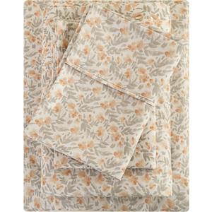 Viviland Floral Queen Sheet Set - 4 Piece Vintage Light Orange Flower Patterned Bed Sheets - Soft, Breathable Microfiber Sheets with Deep Pocket, Non-Slip Fitted Sheets & Pillowcases