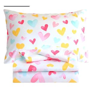 Kids Sheet Set Heart Twin Size Bedsheet for Girls, 3PCS Colorful Love Printed Microfiber Soft Breathable Children Bedding Easy-Fit 14 Inch Deep Pocket