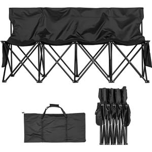 VEVOR Portable Folding Bench, 4 Seat Foldable Soccer Bench with Side Pockets and Carrying Bag, Lightweight Sideline Seating with Back Rest for Football, Baseball, Camping, Outdoor Events, Black