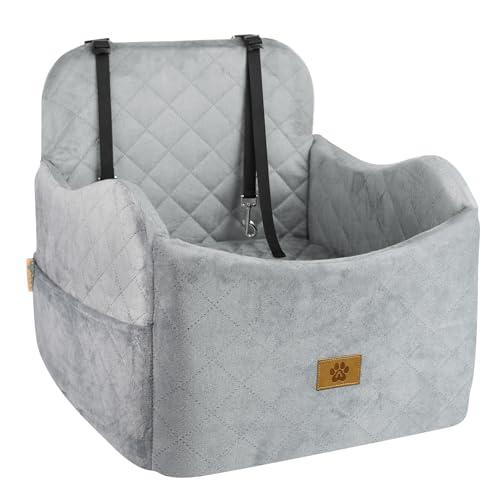 Ishineon Dog Car Seat for Small/Medium Dogs, Detachable Washable Dog Booster Car Seat Under 35lbs, High-Support Memory Foam,Travel Bed with Storage Pockets