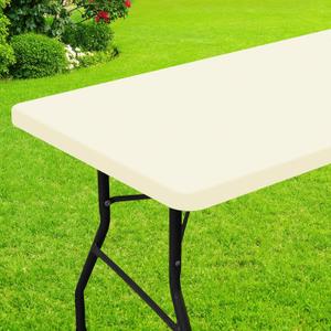 Smiry Rectangle Picnic Table Cloth, Waterproof Elastic Fitted Tablecloths for 6 Foot Tables, Washable Polyester Table Cover for Camping, Indoor and Outdoor (Beige, 30"x72")