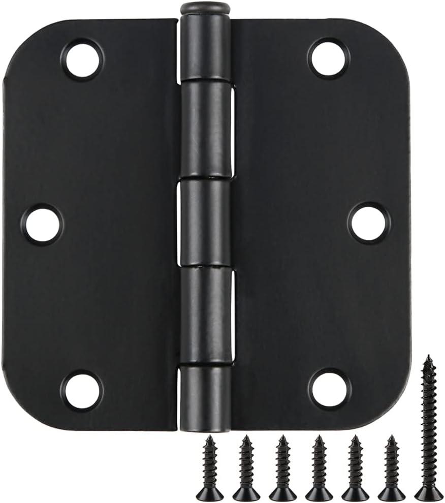 30 Pack Rounded Matte Black Door Hinges 3.5 Inch 5/8" Radius Interior 3 1/2" Flat Iron Bifold Residential Standard Bedroom Indoor for Doors 3 "Hardware Control House Home Decor Essentials Accessories