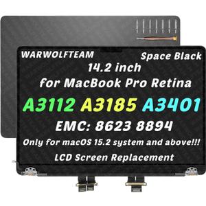 MacBook Pro A3112 A3185 A3401 LCD Screen Assembly, BLK
EMC 8526, EMC 8623, EMC 8894, 14.2in, 3024 x 1964, LCD Screen Display Assembly Replacement, Includes Cover Cable Hinges