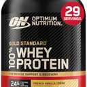 Optimum Nutrition Gold Standard Whey Protein, French Vanilla Crème, 2 LB
24g of 100% Whey Protein Powder Per Serving, with BCAAs, Gluten Free, Banned Substance Tested, Easy Mixing, Muscle Support