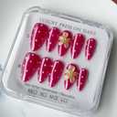 Luxury Magenta Handmade Press on Nails, Medium Almond Glossy Polka Dot Fake Nails with 3D Floral, Salon-Quality Reusable False Nails for Women (M Size, 10Pcs)