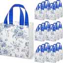 Sweetude 16 Pcs Bridesmaid Gift Bags Blue White Floral Gift Bags with Handle Flower Party Favor Non-woven Reusable Tote for Wedding Birthday Baby Shower Engagement DIY Shopping