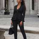 Salimdy Sexy 2 Piece Outfits for Women Long Sleeve Solid Blazer with Pants Casual Elegant Business Suit Sets (Black, XL)