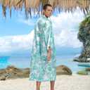 2 x UTJZIB Men's Lightweight Kimono Robe Jacket Printed Japanese Style Bathrobes Casual Open Front Long Cardigan Coat Outwear (US, Alpha, X-Large, Regular, Regular, Green Leaves) (Green, XL)