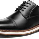 Men's Dress Shoes Business Formal Wingtip Casual Oxford Shoes (10.5, Black-cap Toe)