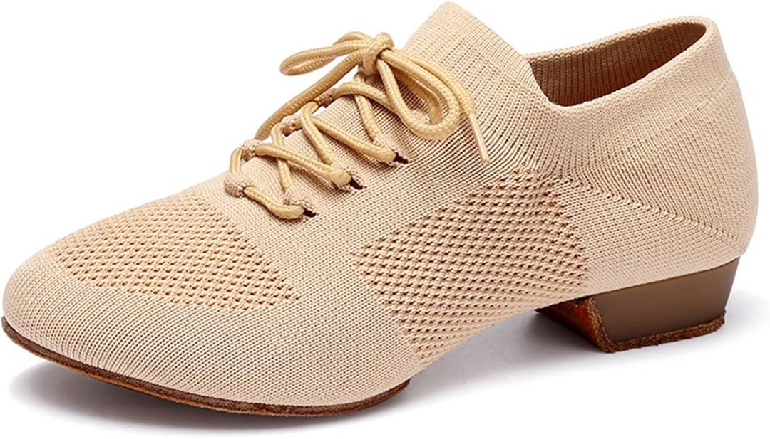 Women's Dance Shoes Closed Toe Lace-up Split-Sole Standard Practice Social Salsa Ballroom Latin Jazz Beginner Teaching Dance Shoes (8)