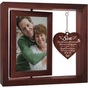 Vetbuosa Memorial Gifts for Loss of Son,Rotating Wooden Picture Frame, Sympathy Gift Keepsake, Healing Grief Gift for Loss of Son, Remembrance for Funerals, Memorial Ceremonies, Fits 4x6 In Photo