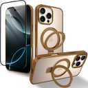 OOK Magnetic Case for iPhone 16 Pro 6.3 Inch [Compatible with MagSafe] Soft TPU + Hard PC Case with Kickstand Screen Protector Anti-Scratch Shockproof Protection Phone Cover for Women Men - Brown