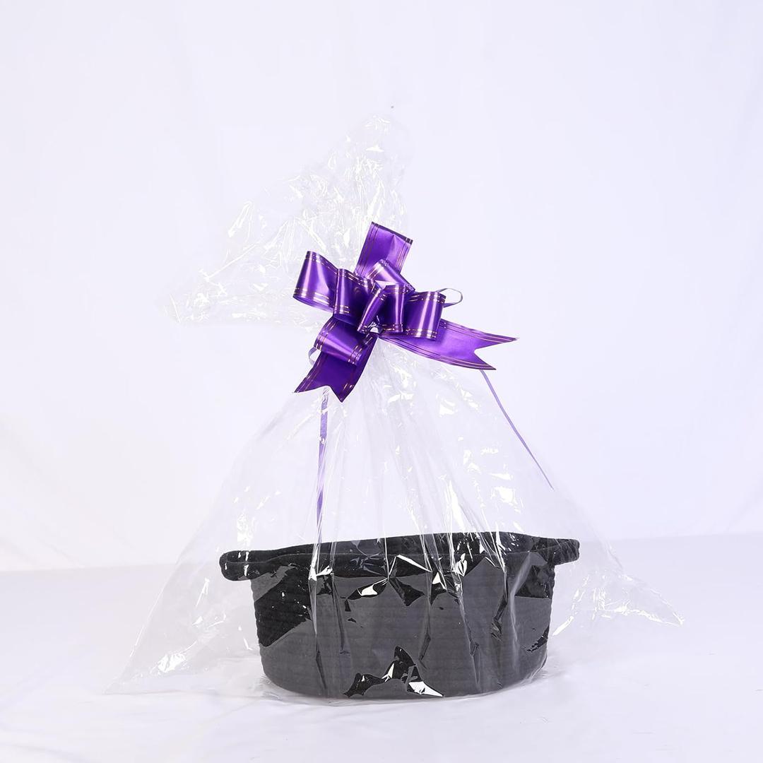 TORMAYS HOME Decorative Small Gift Basket with Ribbon and Bag, 12"x8"x5" Cotton Rope Woven Storage Bin, Newborn Gift Basket, Nursery Room Organizer  White (Black)