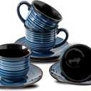 Hasense Ceramic Tea Cups and Saucers, 8oz Cappuccino Cups Set of 4, Espresso Coffee Mugs for Home and Office, Perfect for Coffee, Cappuccino, Latte, Americano, Milk and Tea - Grey Brown