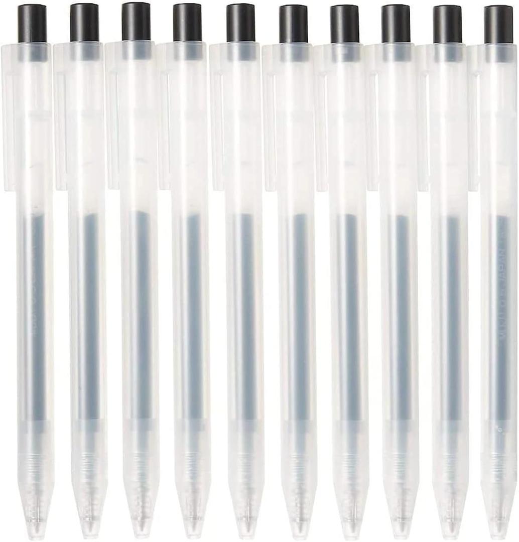 Muji 0.5 mm Retractable Black Ballpoint Gel Pens - 10 Pack Smooth Writing Pens for Journaling & Note Taking, Fine Point No Smudge & Bleed Quick Drying Comfortable Gel Ink Pens for Office