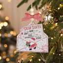 Funny Christmas Ornament for Tree, Wooden Xmas Ornament with Bows and Bead for Christmas Decoration, Wood Letter Hanging Ornament for Gift (Dear Santa Ive Been Good All Year, White Color)