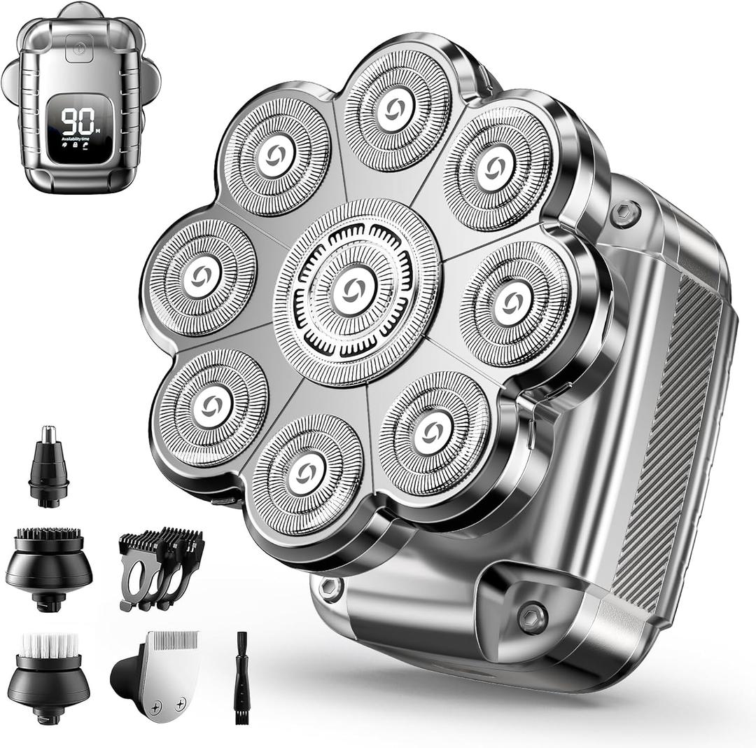 9D Head Shavers for Bald Men, 5 in 1 Detachable Head Shaver with LED Display, IPX7 Waterproof Wet Dry Rechargeable Electric Shavers for Men Grooming Kit for Home & Travel (Gunmetal)