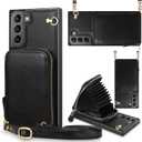 for Samsung Galaxy S21 Wallet Case with Card Holder [NOT for S21 Ultra] Zipper Leather Case with Lanyard Wallet Case Blocking Purse Cover for Samsung Galaxy S21 5G 6.2 inch Black