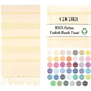 Cacala Lightweight and Thin Turkish Beach Towel 100% Cotton Sand-Free and Quick-Drying Goodness Perfect as an Extra Large Travel Towel, Beach Accessory, or Gift for Beach Lovers, 37 x 70 (Natural Gold)