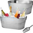 2 Pack 4 Gallon Galvanized Tub Ice Buckets for Parties Portable Beverage Tub with Handles Champagne Bucket Metal Ice Buckets for Cocktail Bar with Ice Scoop