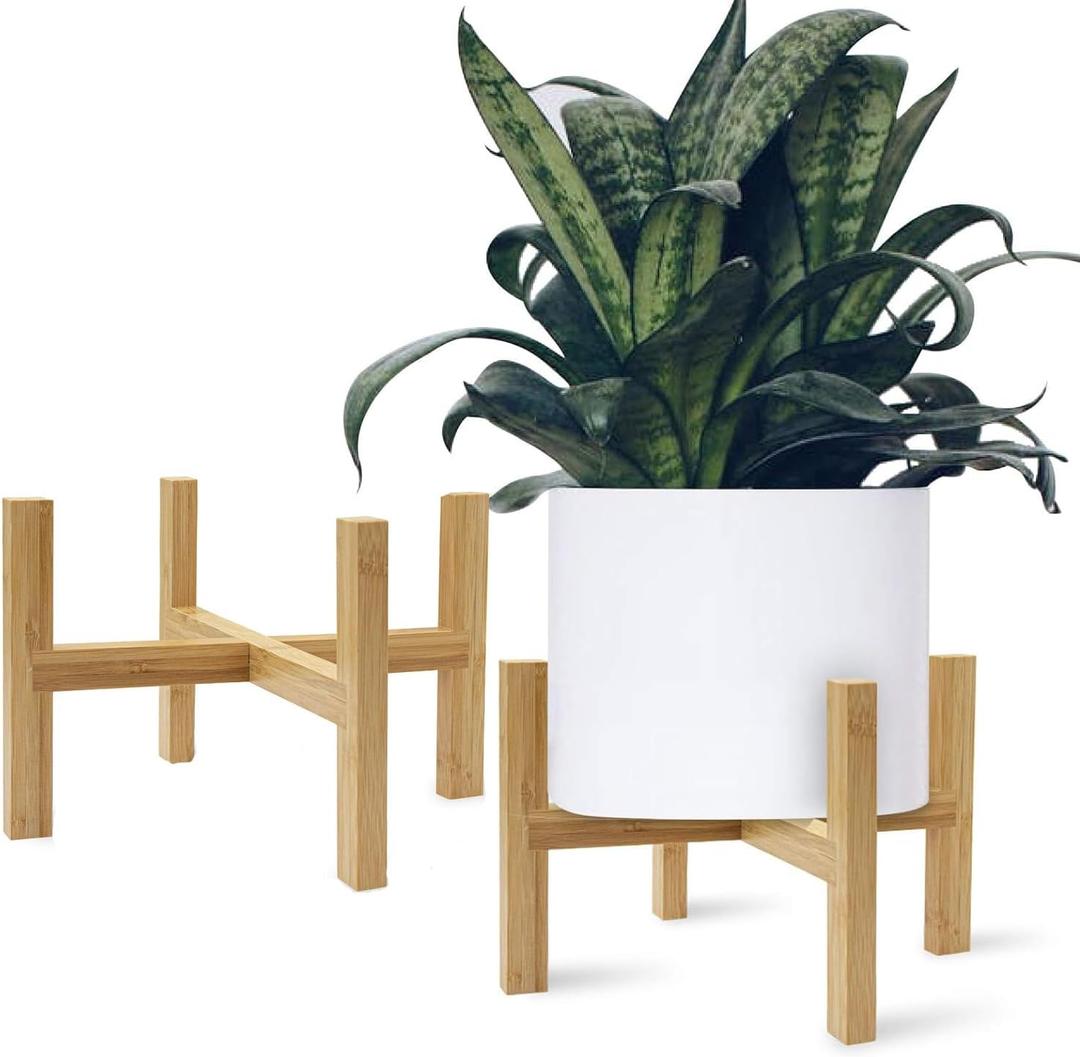 DAORFAA Bamboo Plant Stand, Flower Potted Holder, up to 8 Inch Pot - Nature, Mid Century Modern (Pot Not Included) (2 Pack)