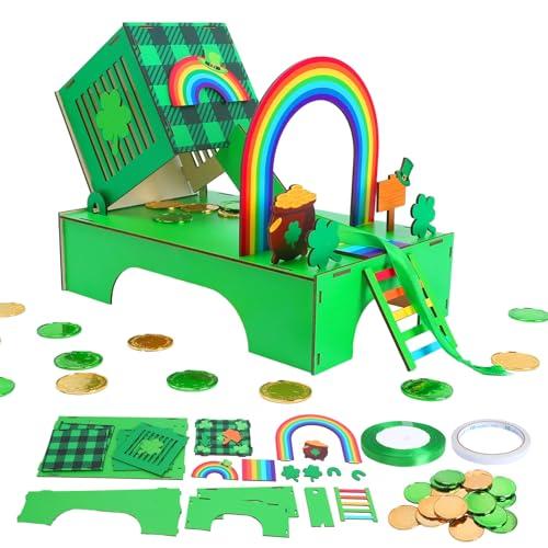 Fennoral St Patrick's Day Leprechaun Trap Kit for Kids DIY Wooden Leprechaun Craft Kit to Catch A Leprechaun for Kids Classroom Activity,St. Partrick Day Decorations Party Supplies