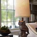 14.25" Small Table Lamp for Living Room Farmhouse Bedside Resin Single Lamp with Brown Owl Lamp Shape for Bedroom Retro Rustic Nightstand Lamp