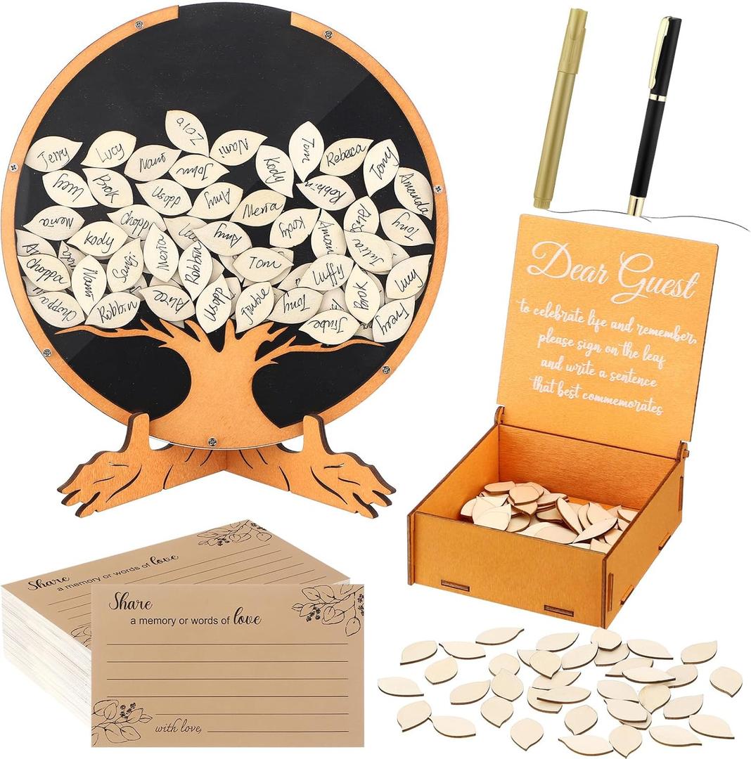 Wooden Funeral Guest Book Set for Memorial Service Celebration of Life Decorations Loving Memory Guestbook Included Share a Memory or Words of Love Cards Pen Table Sign(Tree of Life)