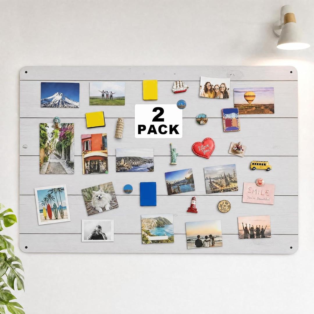 2 Pack Magnet Board for Souvenir Travel Magnets, White Wood Grain, 16 x 24 inches