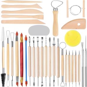 SHENOMAD 32PCS Clay Tools with Wire Sculpting Tools Pottery Modeling Ceramics Polymer Tools Set for Air Dry Clay Carving Molding Pottery Crafting Beginners