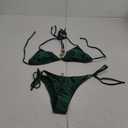 Women's Satin 2 Piece Rhinestone Bathing Suit High Waisted Swimsuit Bikini Set (Large, Green)
