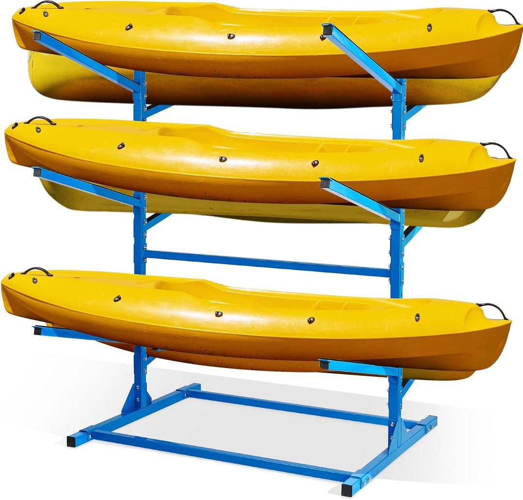 Freestanding Kayak Storage Rack 2-Sided -3 Levels for 6 Kayaks, Adjustable Kayak and SUP Stand, Weatherproof and Heavy Duty