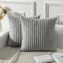 Kevin Textile Set of 2 Super Soft Striped Corduroy Velvet Decorative Euro Throw Pillow Sham Cushion Cover for Baby, 16x16 inch(40cm), Light Grey