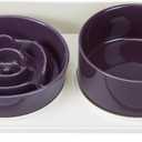 Elevated Slow Feeder Dog Bowls - Ceramic Food and Water Bowl Set with Stand - Raised Pet Dishes for Small and Medium Sized Dogs (Purple)