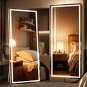 Full Length Mirror with Lights, 79" x 32" Large LED Lighted Floor Standing Body Mirror, Dimmable & 3 Color Lighting for Bedroom, Cloakroom, Dressing Room, Tempered Glass, Square White