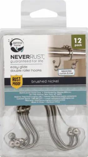 Zenna Home Easy-Glide Double Roller Shower Curtain Hooks - Brushed Nickel