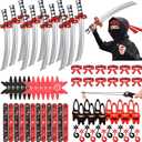 Jacyan 72Pcs Karate Party Favors Include Inflatable Sword Headbands Karate Party Decorations Slap Bracelets Costume Accessories Gift Set for Kids Boys Girls Birthday Supplies (Red, Black)