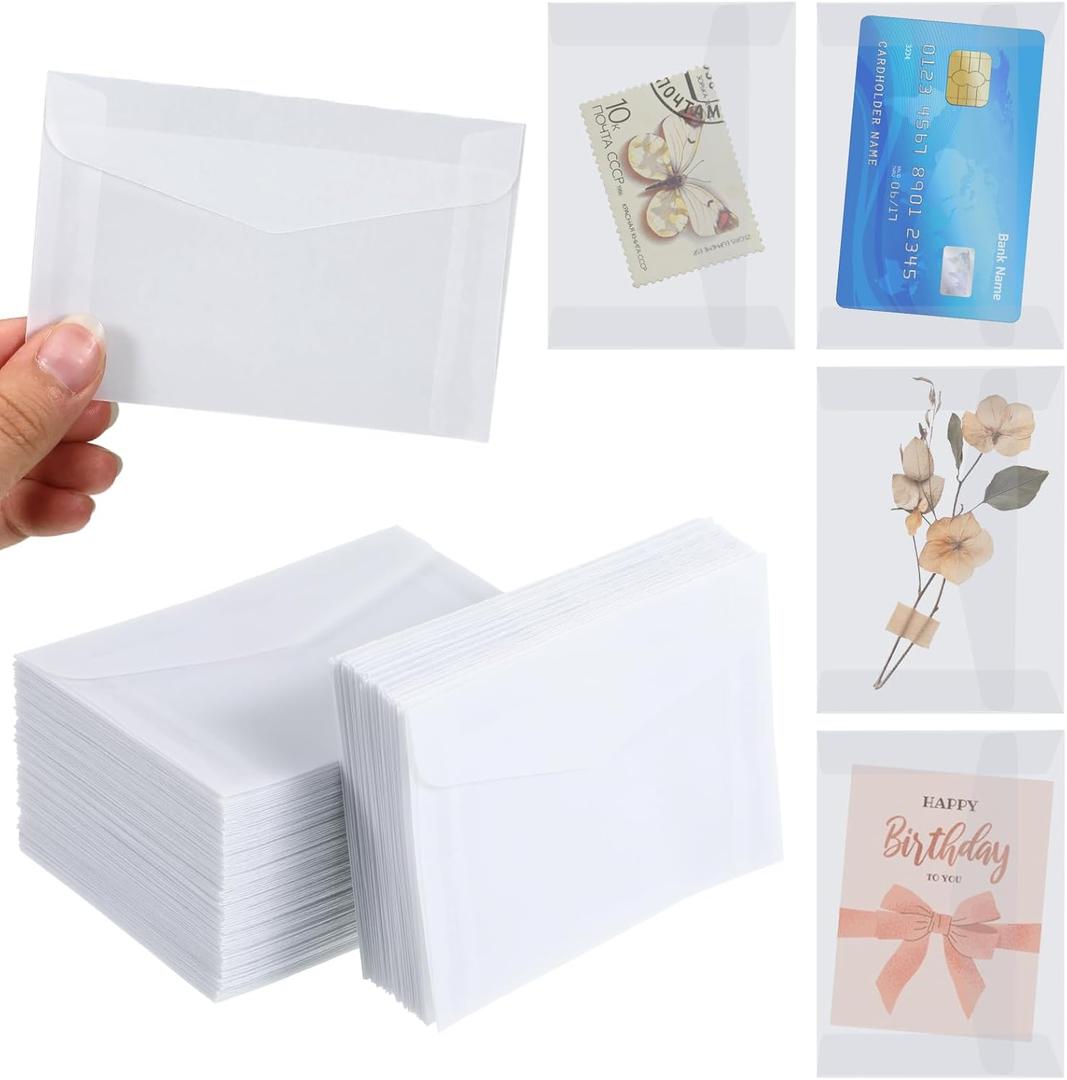 150 PCS Glassine Envelopes 4.5  3.2" Translucent Envelope for Stamps, Clear Envelopes Self Sealing Mini Envelope for Seeds Stamp Coin Collecting Lottery Ticket Card