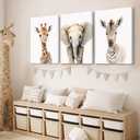 Lhoiplme Nursery Animal Wall Art Safari Baby Wall Decor Boy Room Nursery Canvas Prints Jungle Animal Art Pictures Kids Cute Safari Poster for Girl Bedroom 12x16 Inch Wrapped Canvas Set of 3 (Elephant Giraffe Prints)