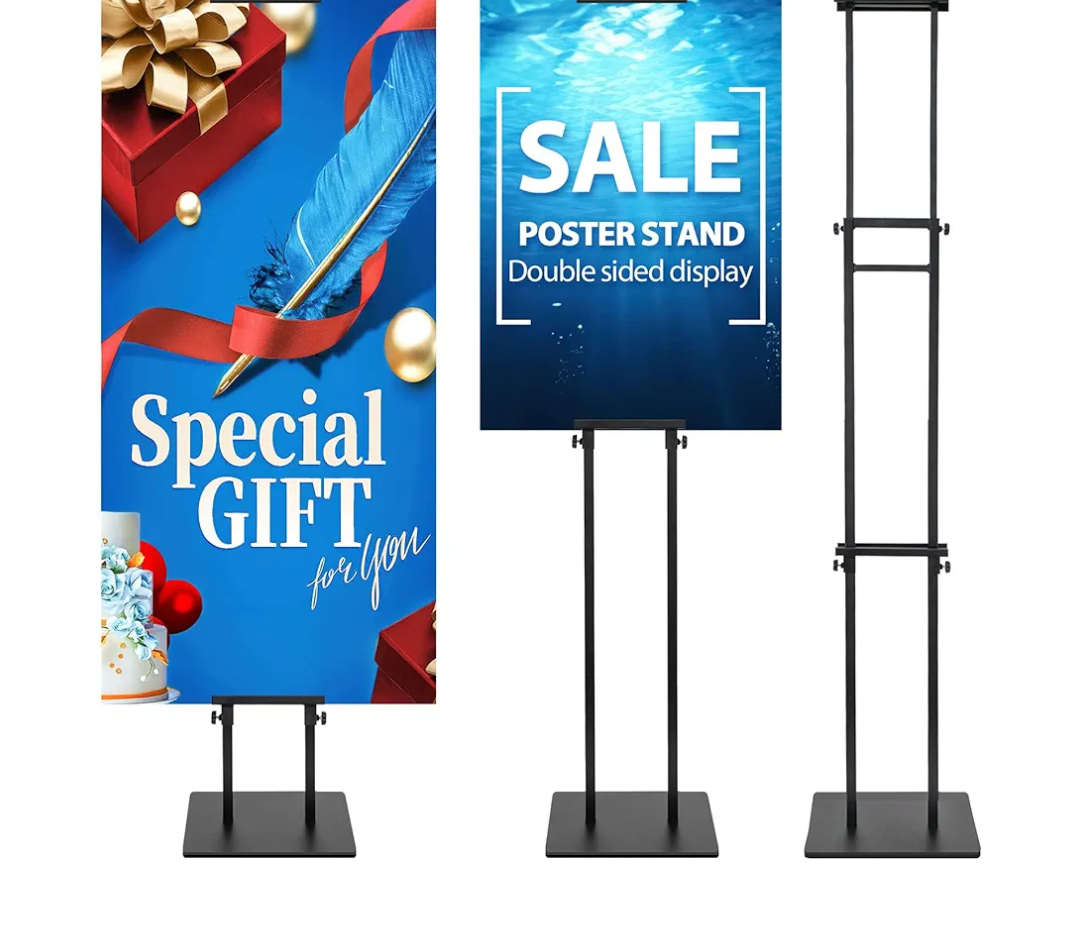 Pedestal Poster Sign Stand for Double Sided Display, Adjustable Poster Board Stand Height Up to 80", Heavy Duty Floor Standing Sign Holder for Board, Foam, Banner Display Stand, Black 1Pack
