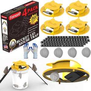 2025 New Upgraded Bucket Lid Mouse Trap-Metal Bait Cage-Auto Reset-5 Gallon Bucket Fit-Humane-Indoor Outdoor-Rat Trap (Yellow - 4 Packs, Extreme Value)